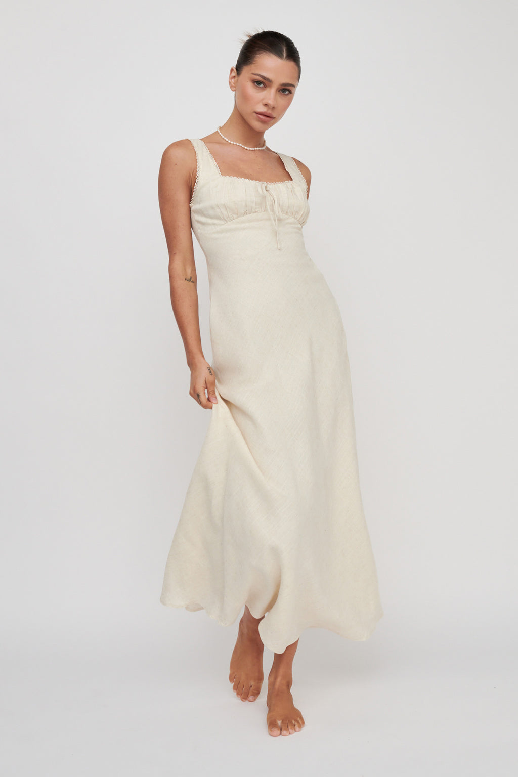 Carlee Gathered Bust Maxi Dress Oat by Selfie Leslie