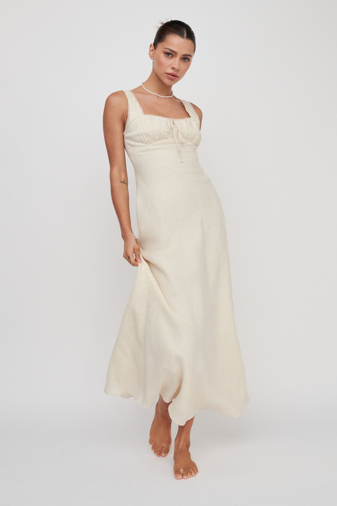 Carlee Gathered Bust Maxi Dress Oat by Selfie Leslie