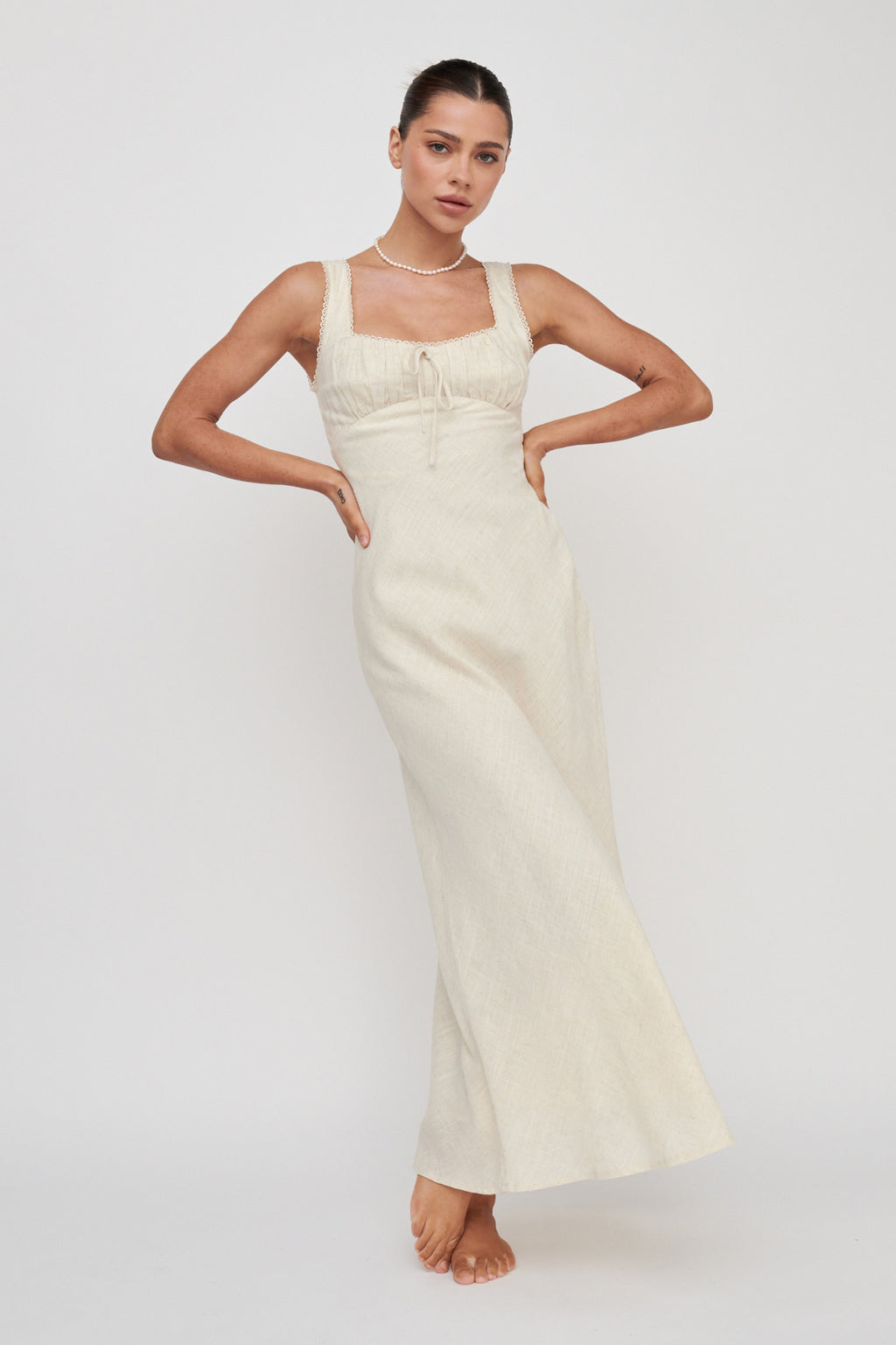 Carlee Gathered Bust Maxi Dress Oat by Selfie Leslie