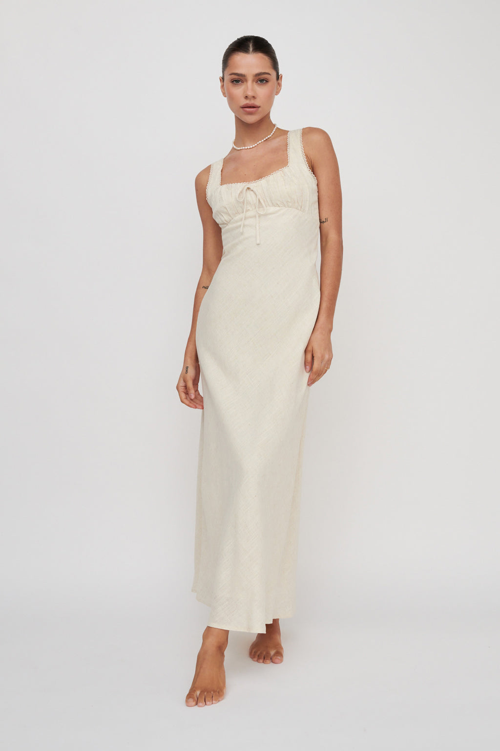 Carlee Gathered Bust Maxi Dress Oat by Selfie Leslie
