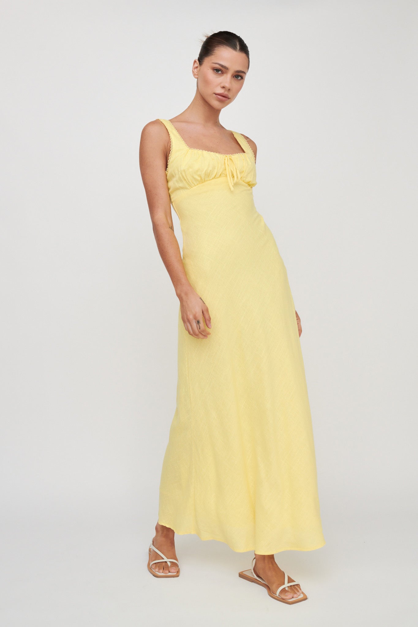 Carlee Gathered Bust Maxi Dress Yellow by Selfie Leslie