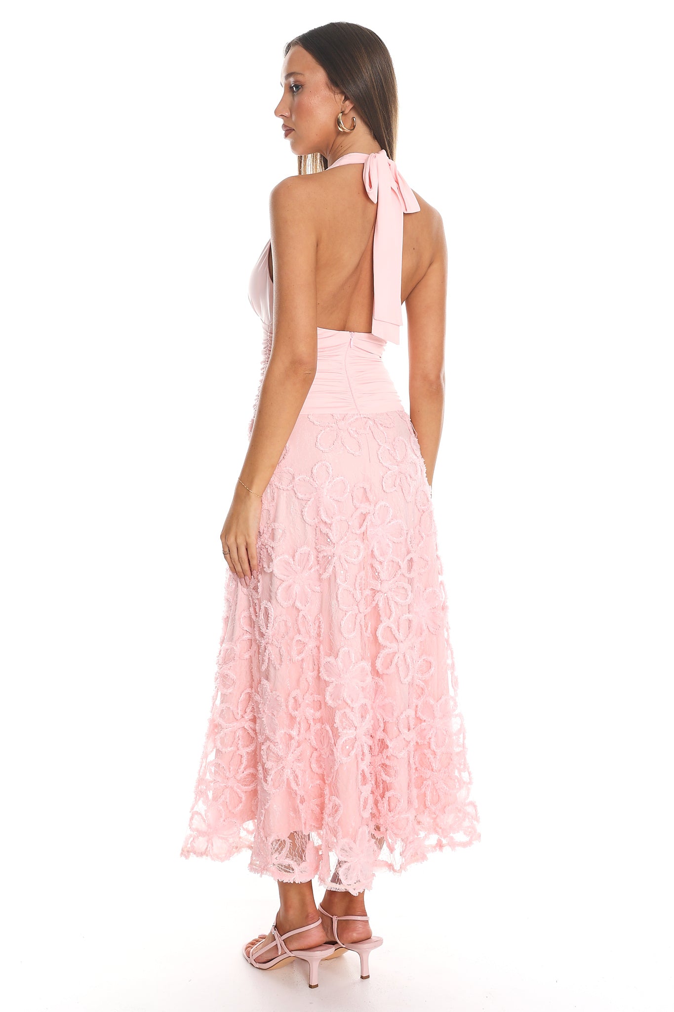 Cassia Halter Lace Maxi Dress Pink | Selfie Leslie