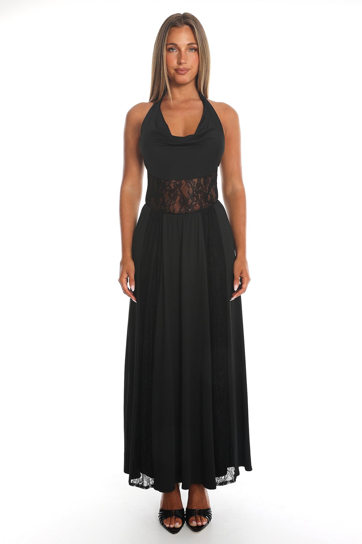 Essie Cowl Halter Maxi Dress Black