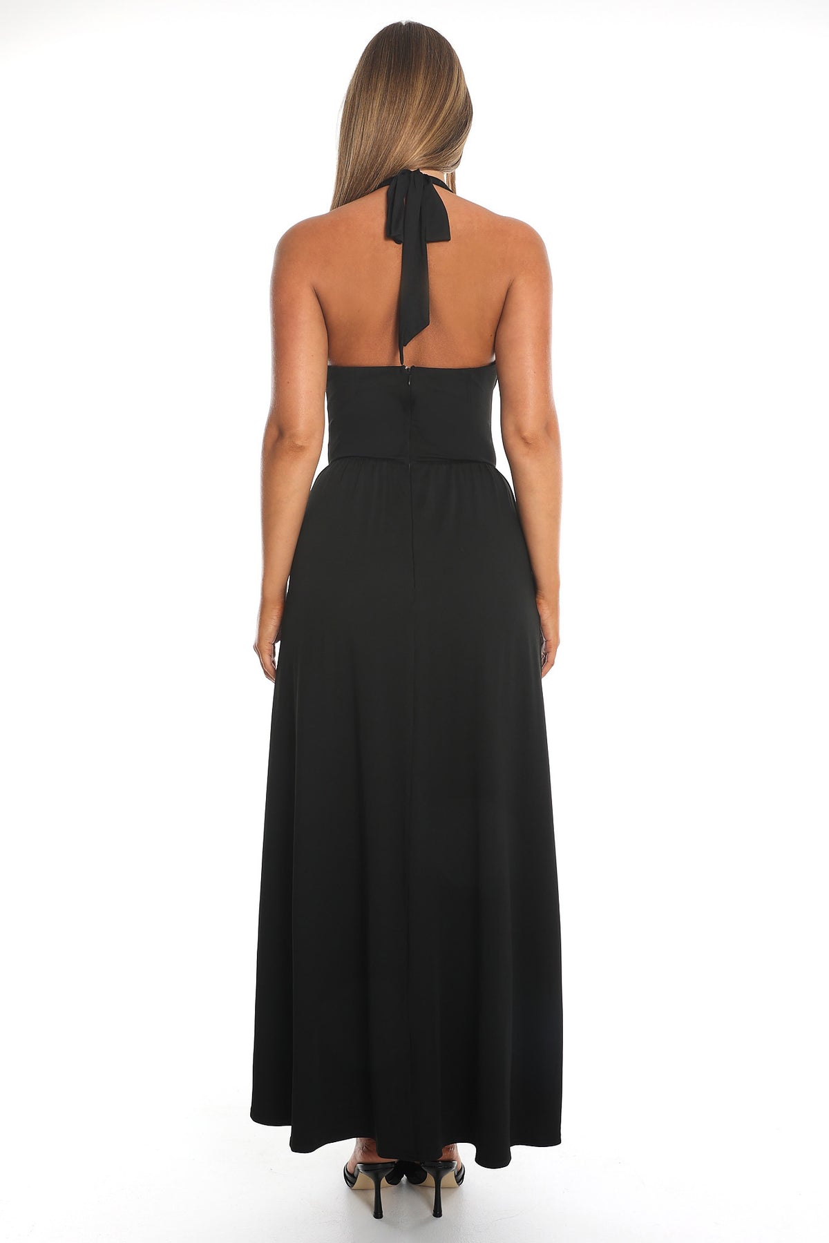 Essie Cowl Halter Maxi Dress Black