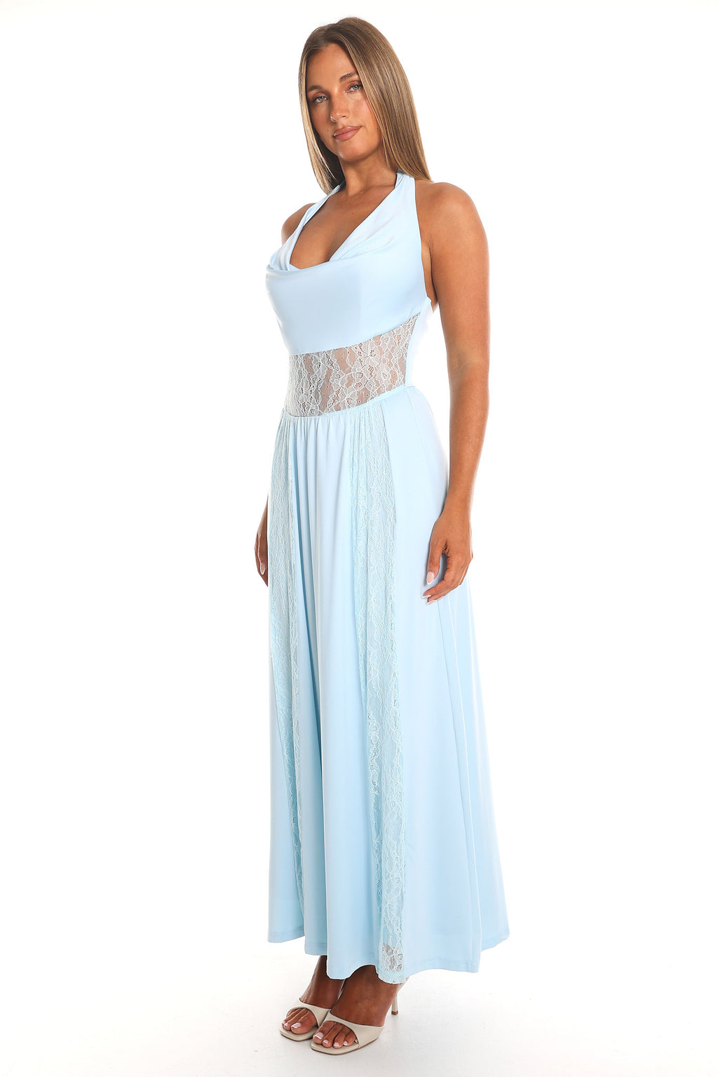 Essie Cowl Halter Maxi Dress Light Blue