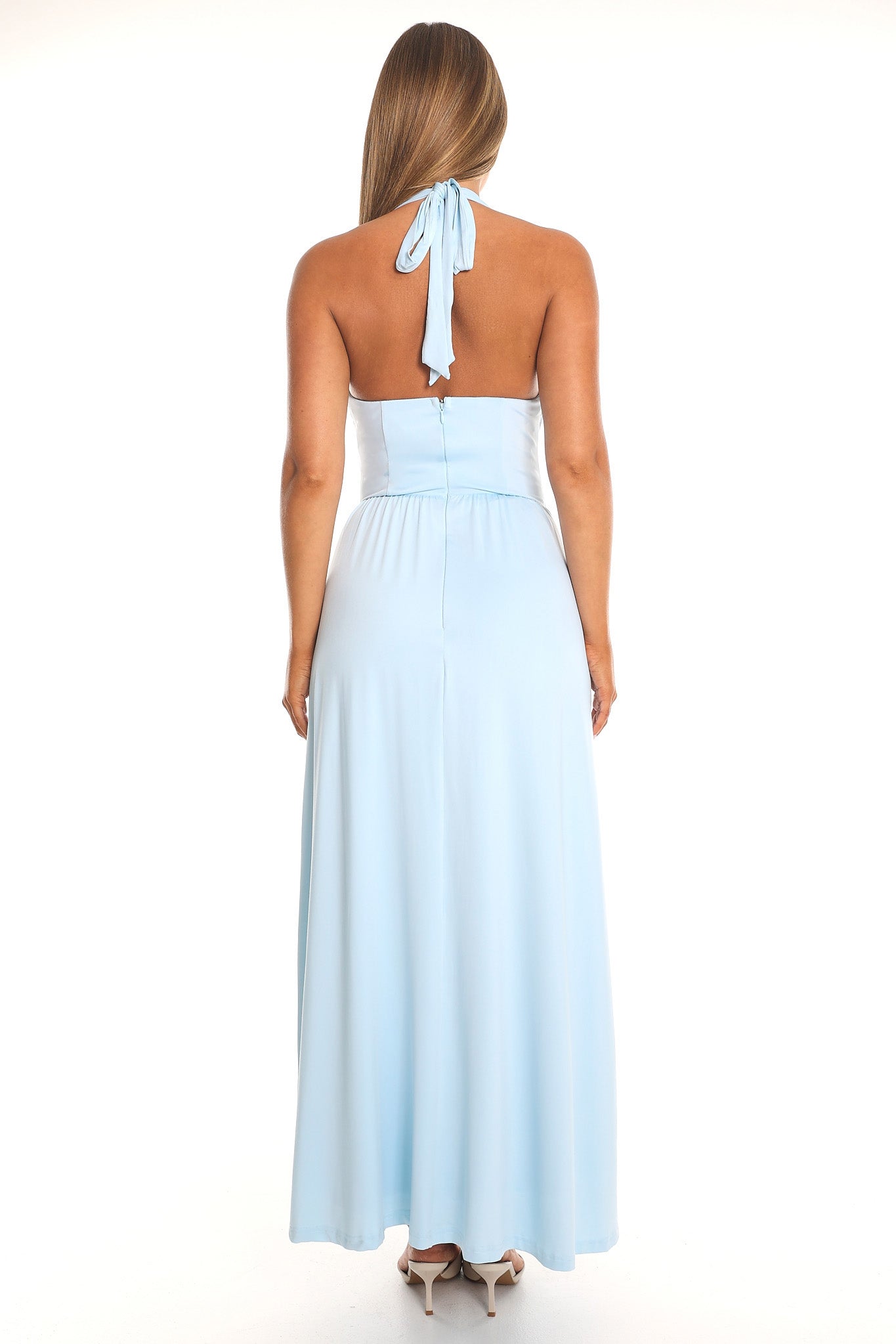 Essie Cowl Halter Maxi Dress Light Blue