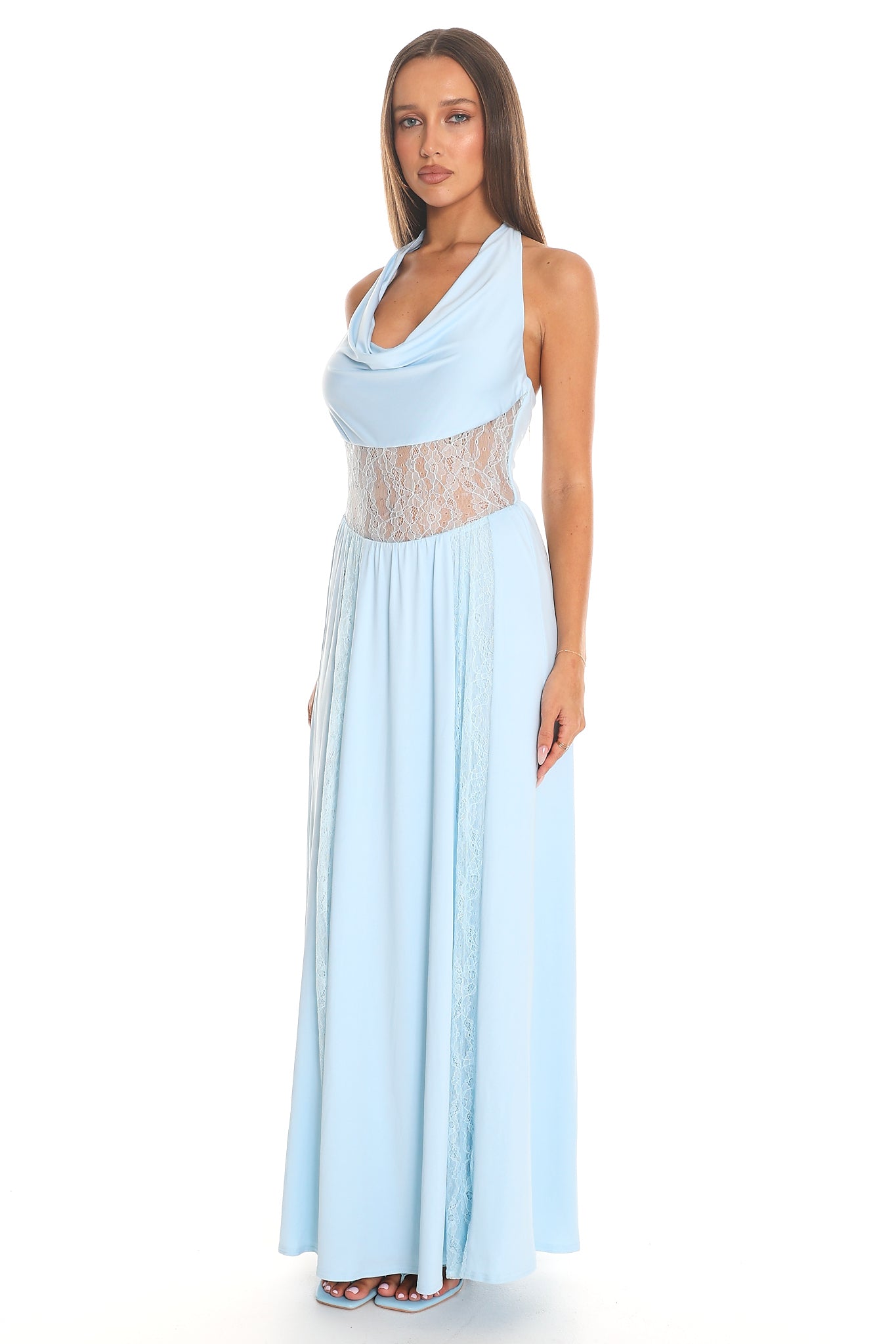 Essie Cowl Halter Maxi Dress Light Blue