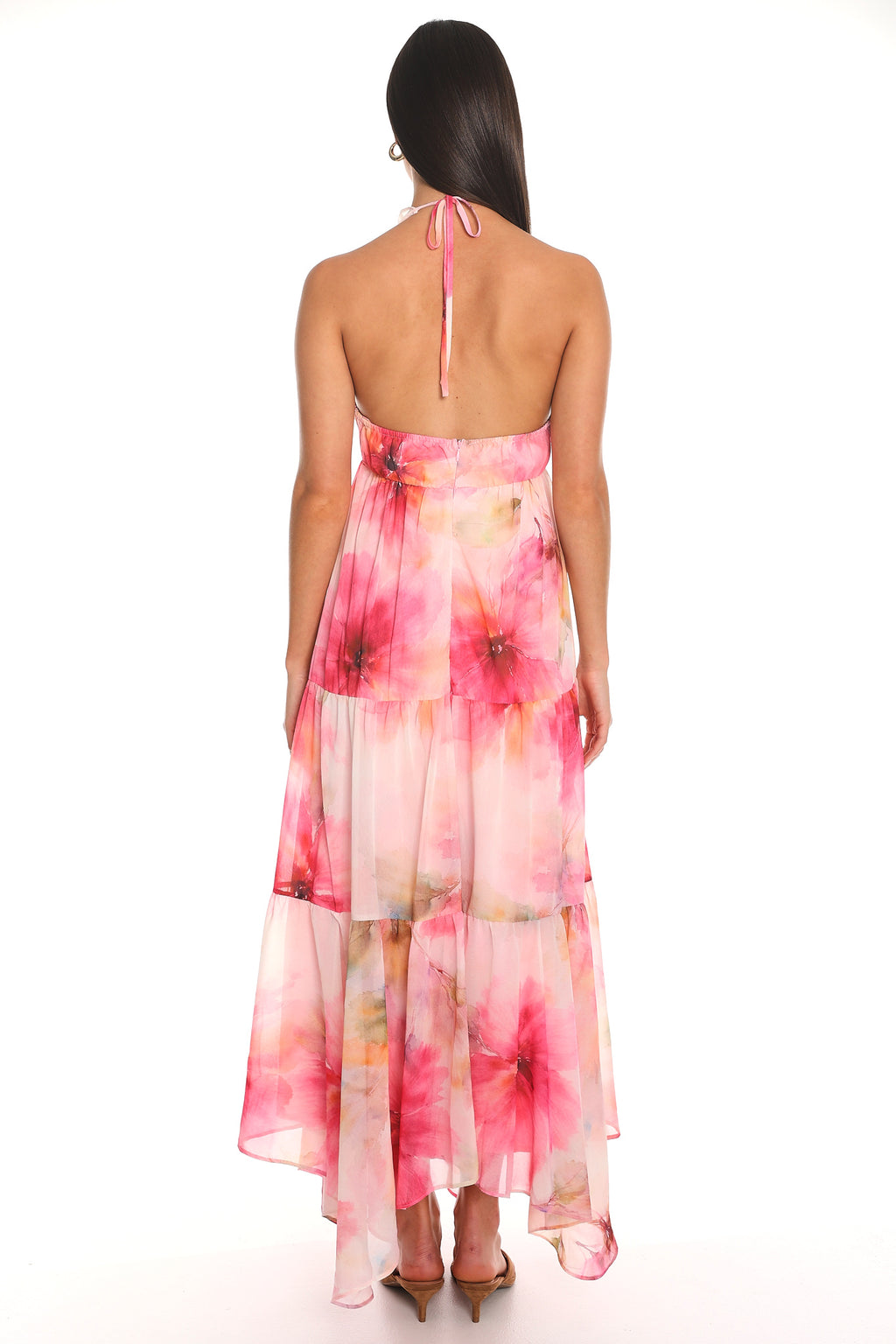 Island Escape Ruffled Halter Dress Pink