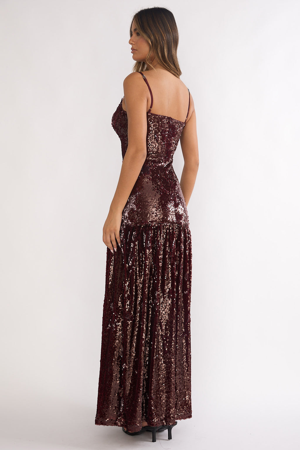 Miller Drop Waist Sequin Maxi Dress Burgundy by Selfie Leslie