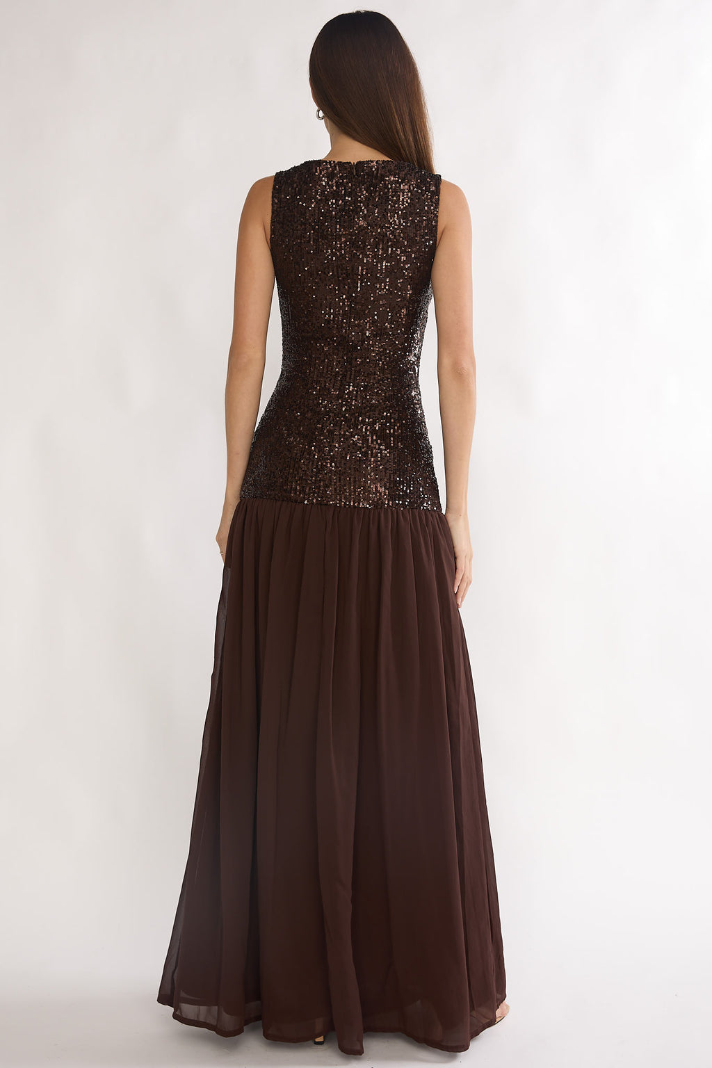 Dioris Rosette Cut-Out Sequin Maxi Dress Sequin Choco by Selfie Leslie