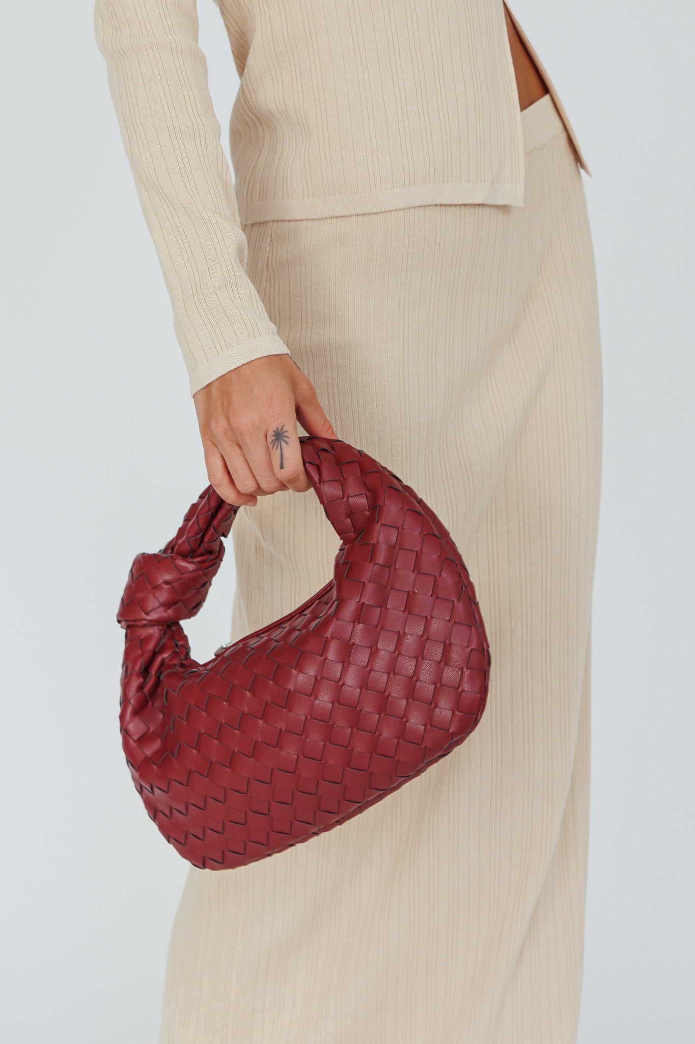 Ani Woven Knot Handbag Wine by Selfie Leslie