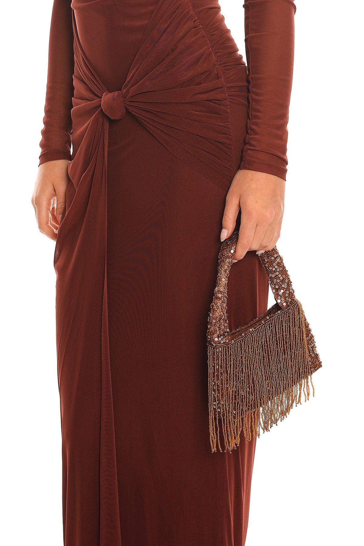 High Glamour Beaded Fringe Mini Bag Brown by Selfie Leslie