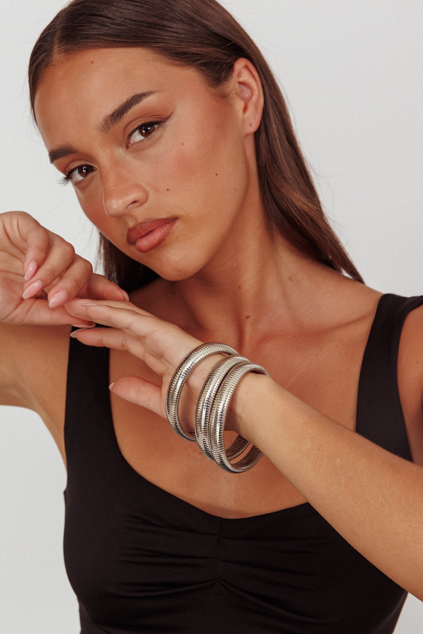 Oliver Stretch Bangles Set Dark Silver by Selfie Leslie