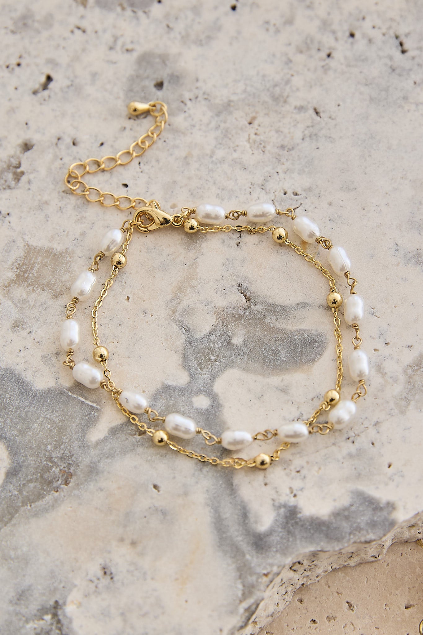 Tinsley Double Strand Bracelet Gold/Pearl by Selfie Leslie