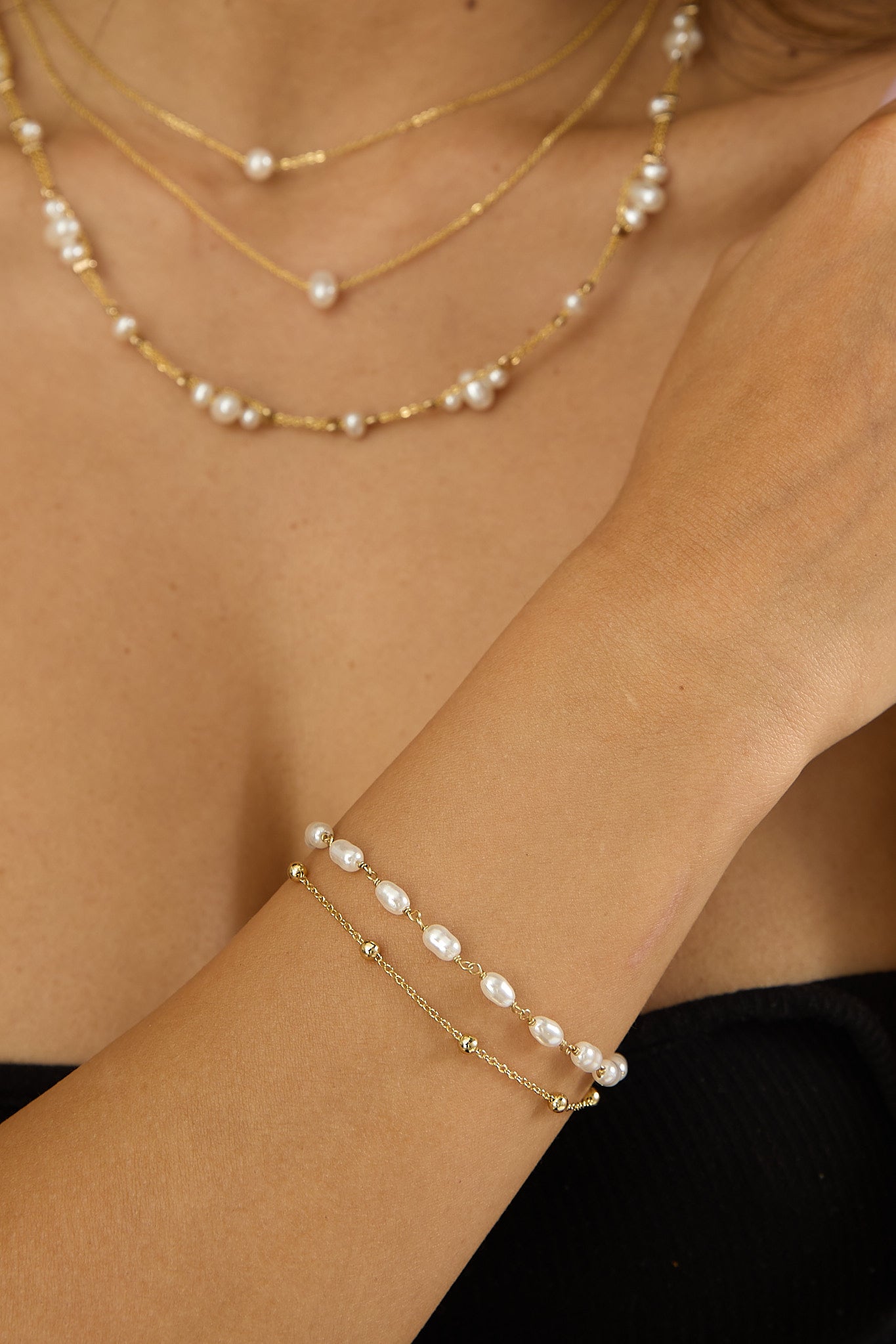 Tinsley Double Strand Bracelet Gold/Pearl by Selfie Leslie