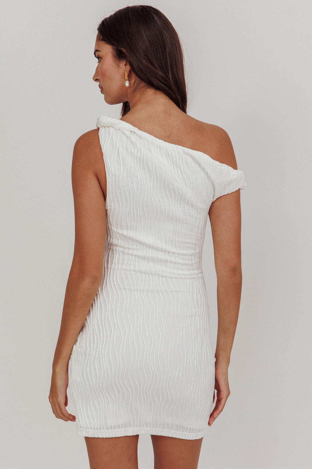 Lingering Love One-Shoulder Mini Dress White by Selfie Leslie