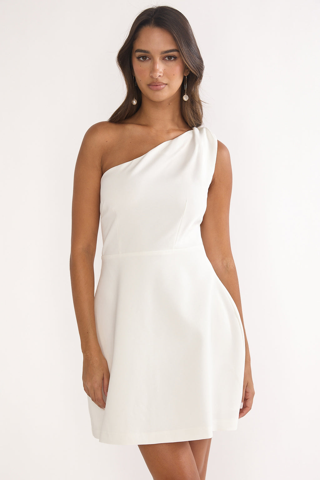 one shoulder white mini dress Lingering Love One-Shoulder Twist Mini Dress White
