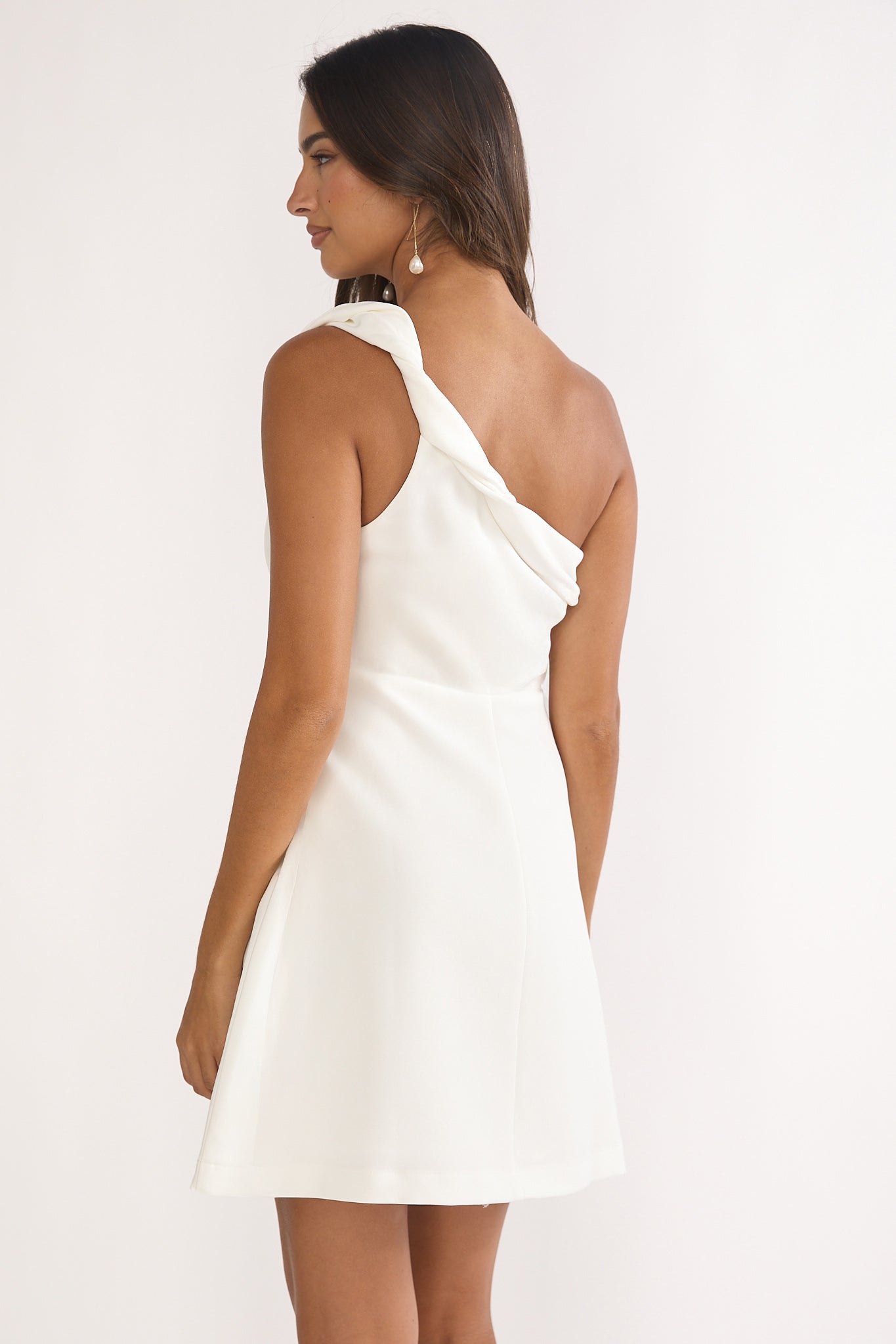 Lingering Love One-Shoulder Twist Mini Dress White by Selfie Leslie