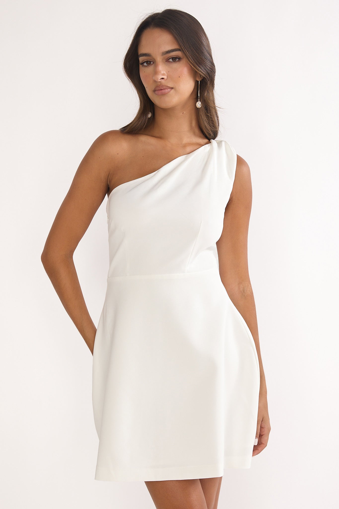 Lingering Love One-Shoulder Twist Mini Dress White by Selfie Leslie