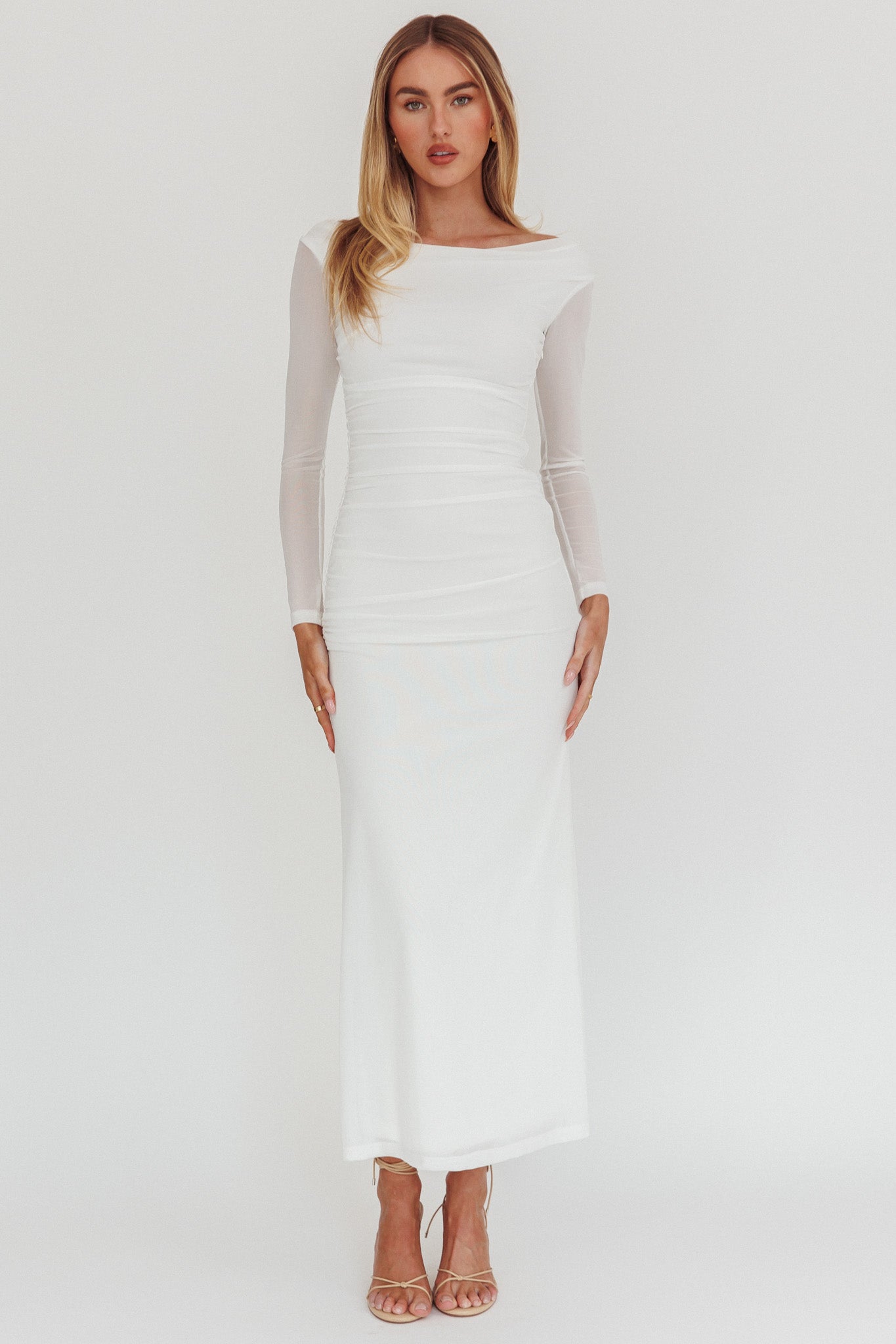 In Blooms Off Shoulder Maxi Dress Off White by Selfie Leslie