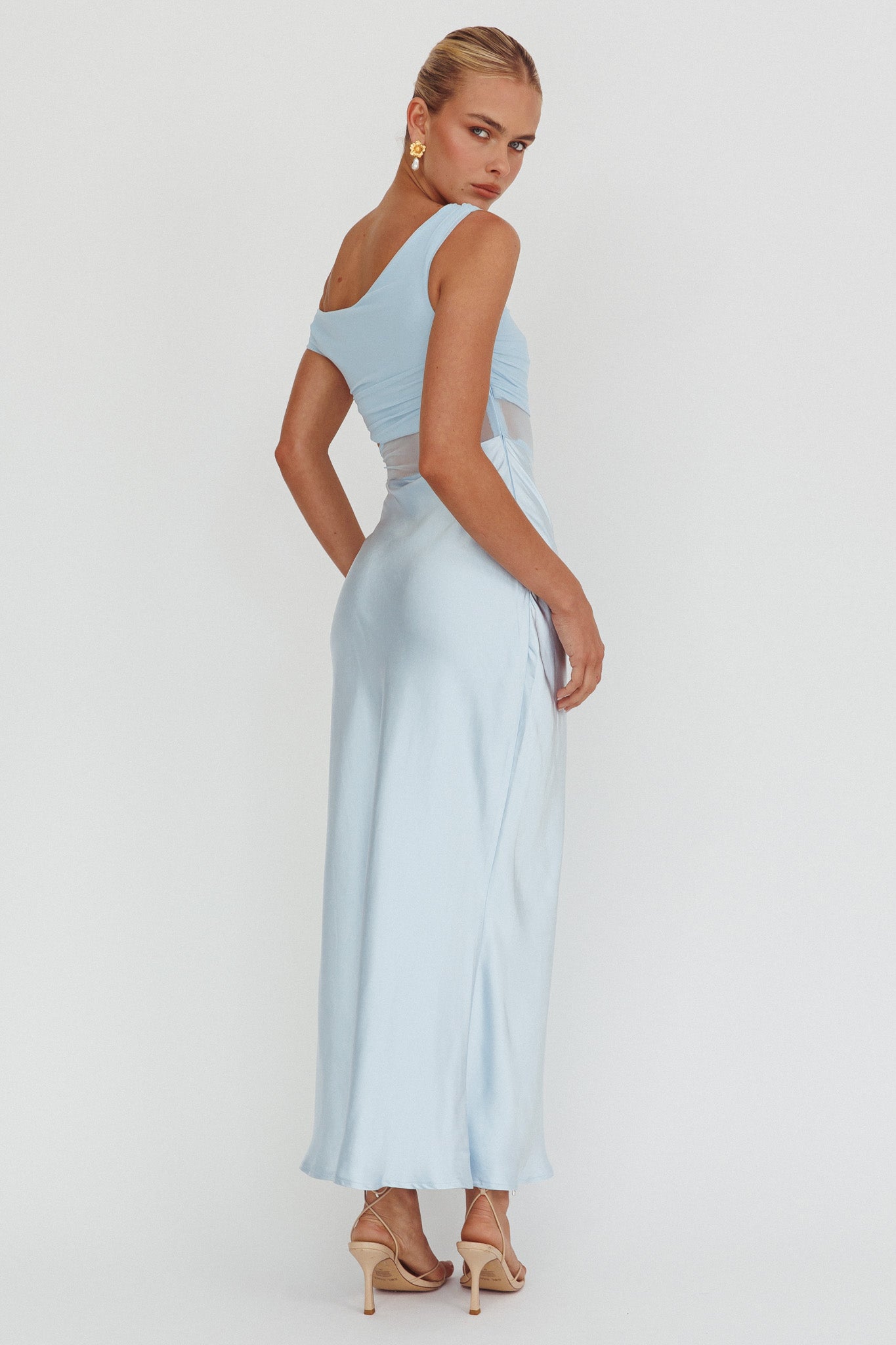 In Blooms Mesh Bodice Maxi Dress Blue - L In Blooms Mesh Bodice Maxi Dress Blue - L