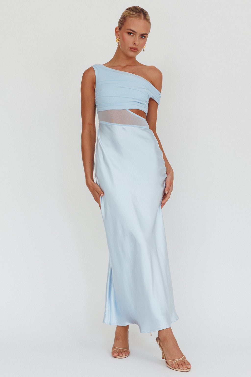 In Blooms Mesh Bodice Maxi Dress Blue by Selfie Leslie