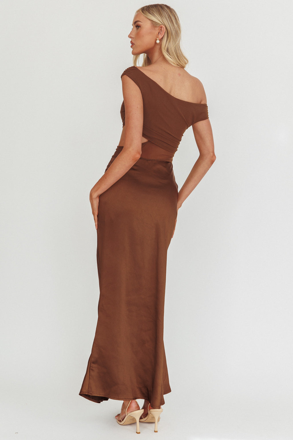 In Blooms Mesh Bodice Maxi Dress Chocolate by Selfie Leslie
