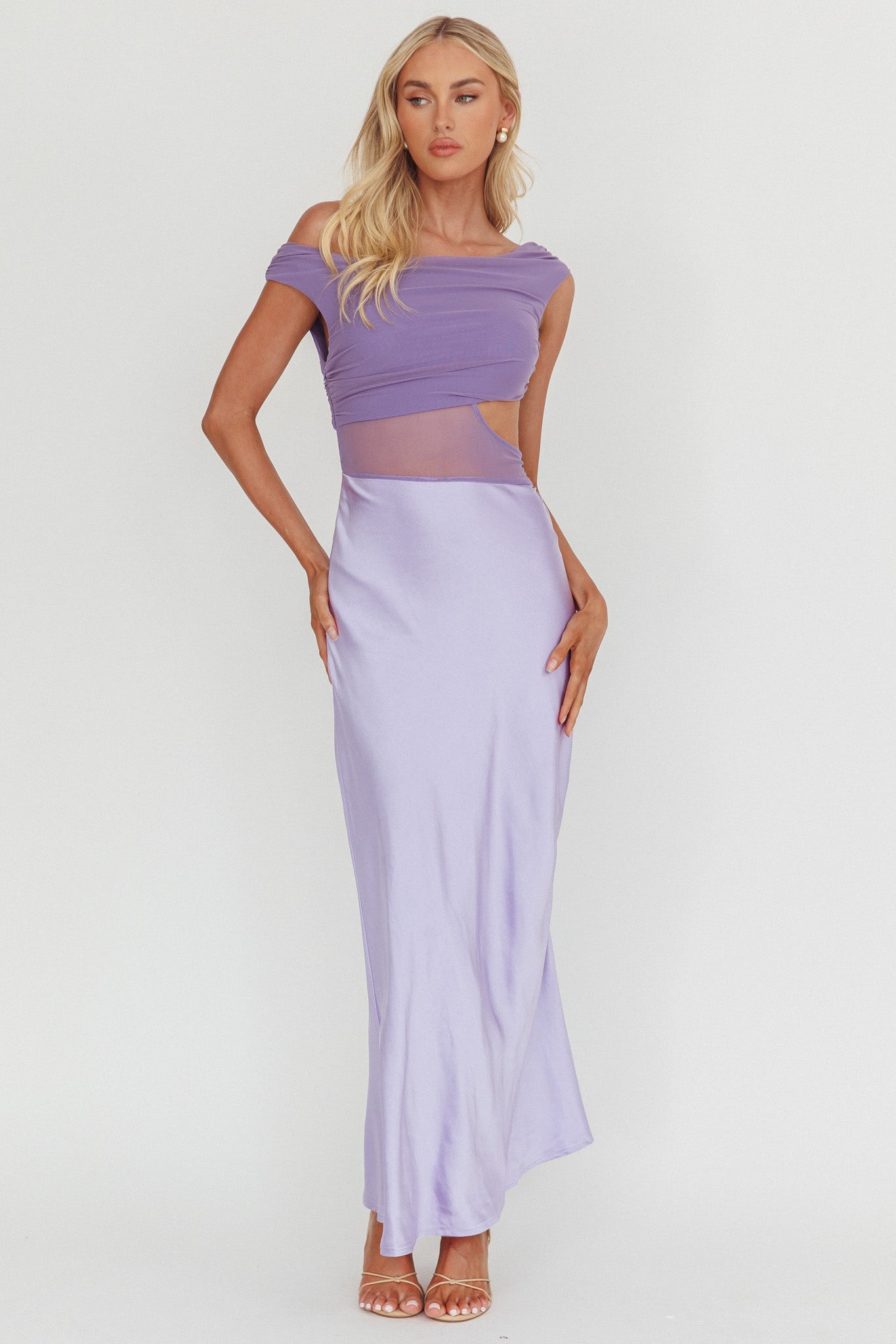 In Blooms Mesh Bodice Maxi Dress Lilac by Selfie Leslie