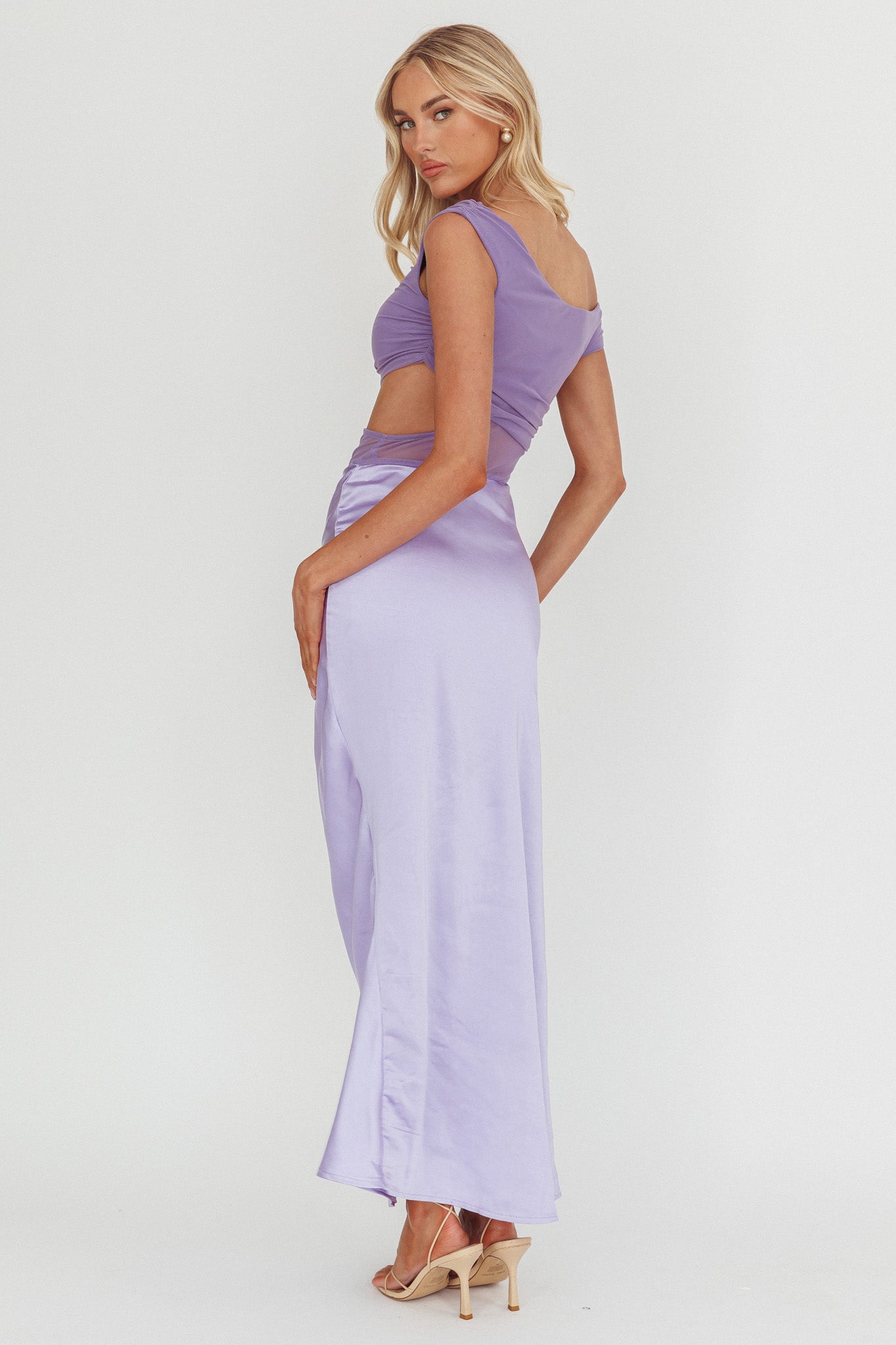 rose gold beach bridesmaid dresses L'AGENCE Rasha Shirred Mesh Tank Top In Frappe Multi Tie Dye main image 0