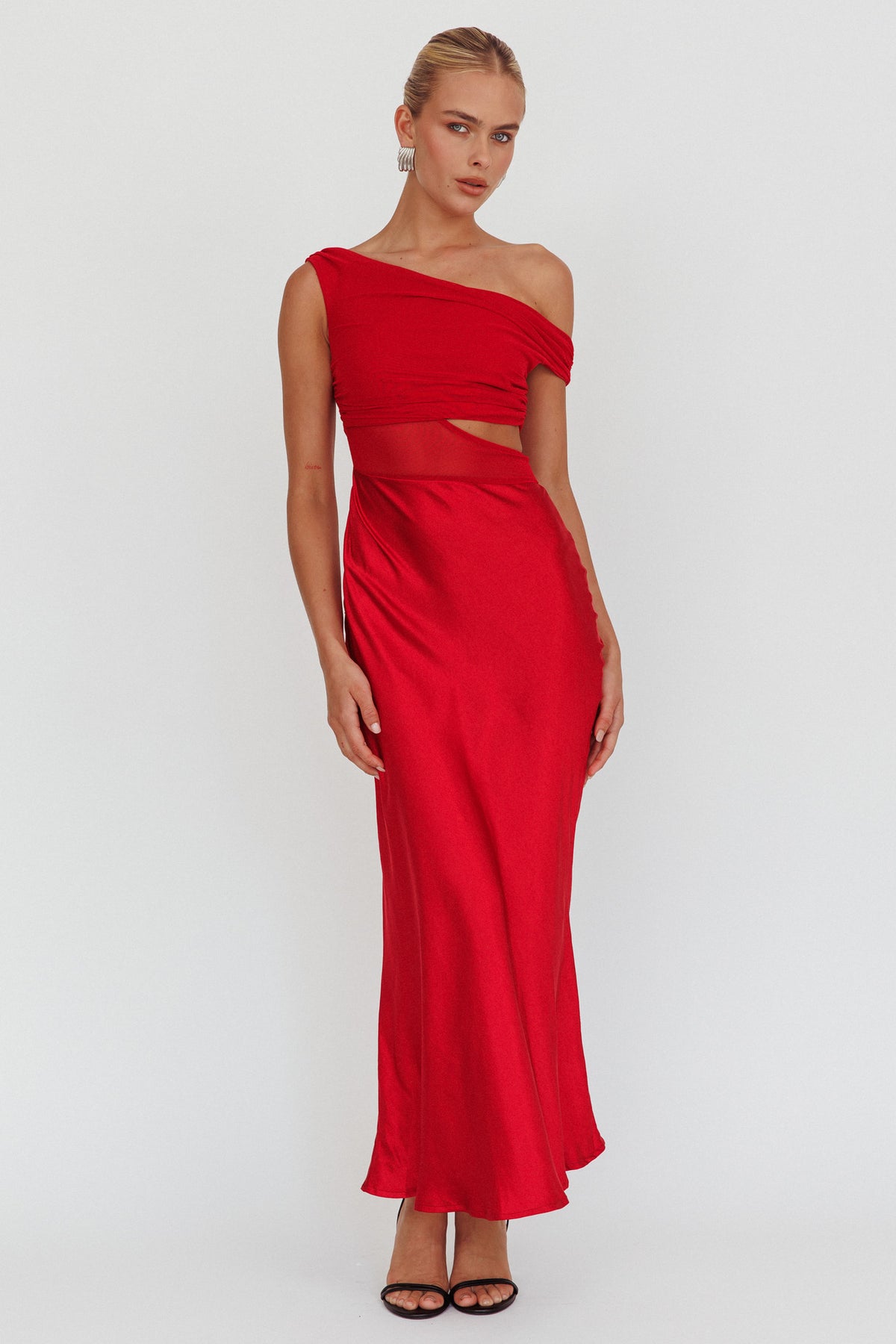 bodice maxi dress In Blooms Mesh Wine Chartreuse KarenMillen Cutwork Embroidered line silhouette suits a NA-10.07.25AM Color:olive