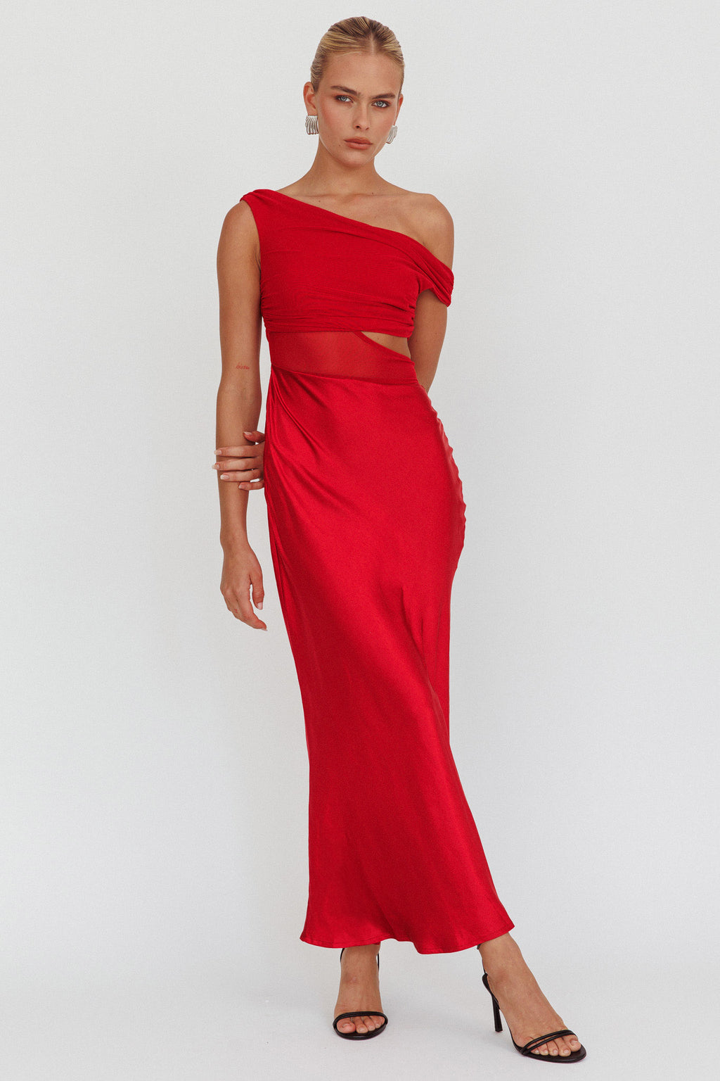 In Blooms Mesh Bodice Maxi Dress Wine by Selfie Leslie
