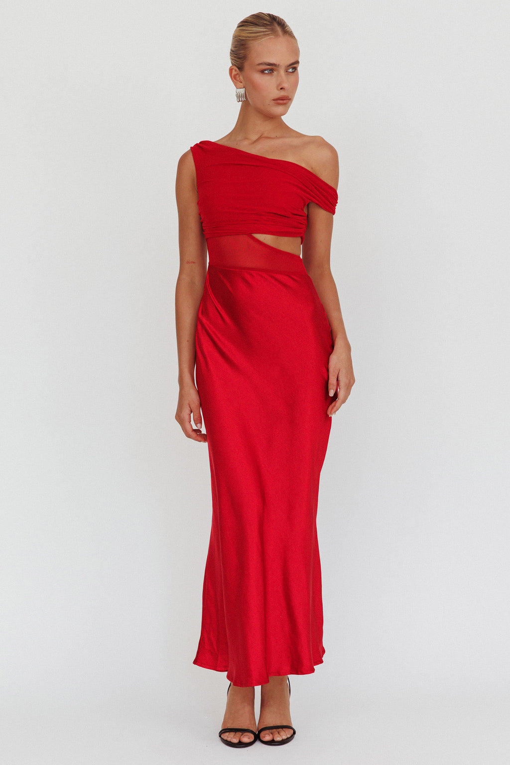 In Blooms Mesh Bodice Maxi Dress Wine by Selfie Leslie
