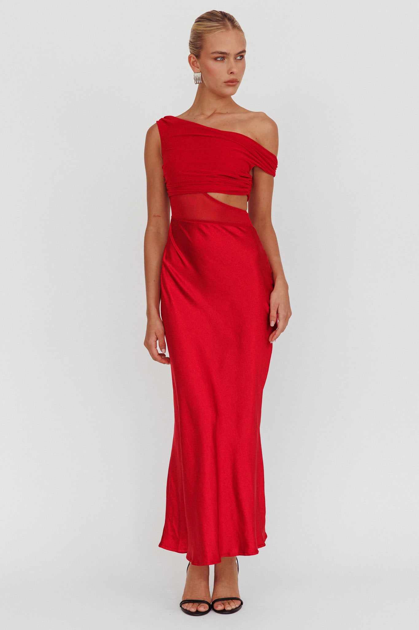 In Blooms Mesh Bodice Maxi Dress Wine by Selfie Leslie