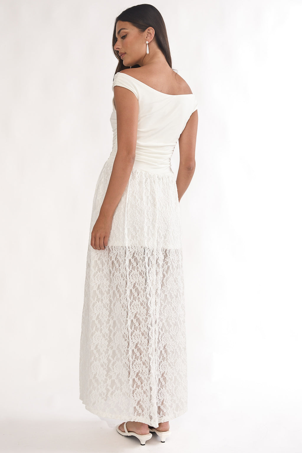 In Blooms Off-Shoulder Lace Maxi Dress White by Selfie Leslie