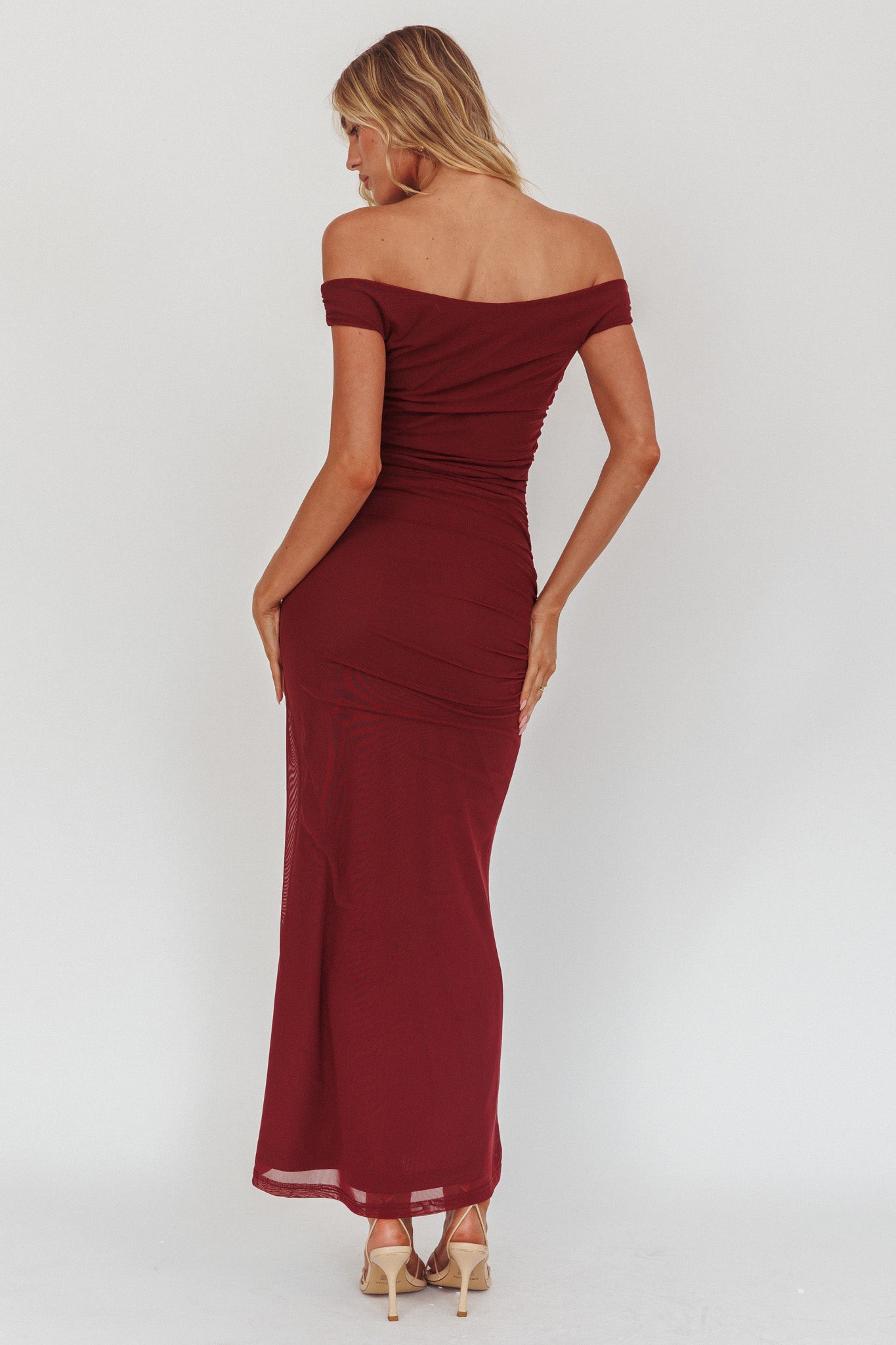 red wine midi dress In Blooms Off Shoulder Mesh Midi Dress Wine– Selfie Leslie