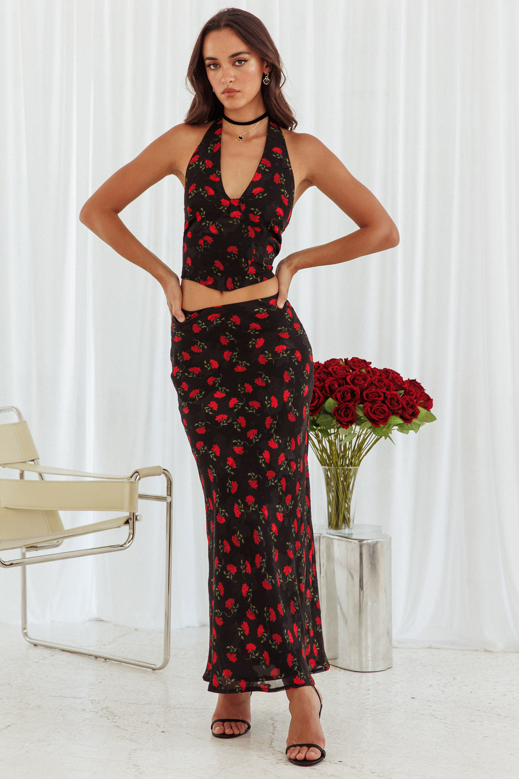 Gigi Halterneck Top Floral Black by Selfie Leslie