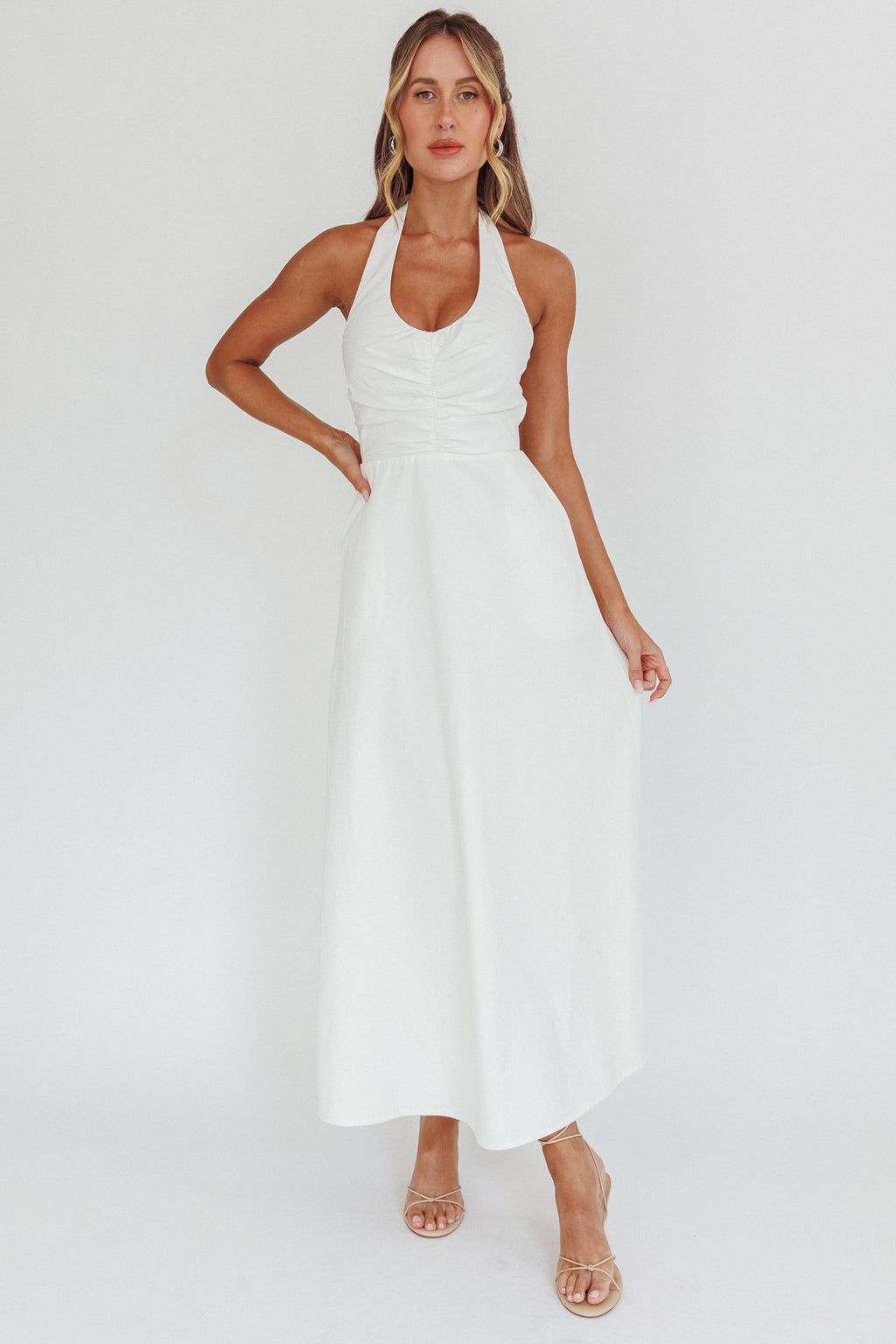 Can't Compete A-Line Halter Maxi Dress White by Selfie Leslie