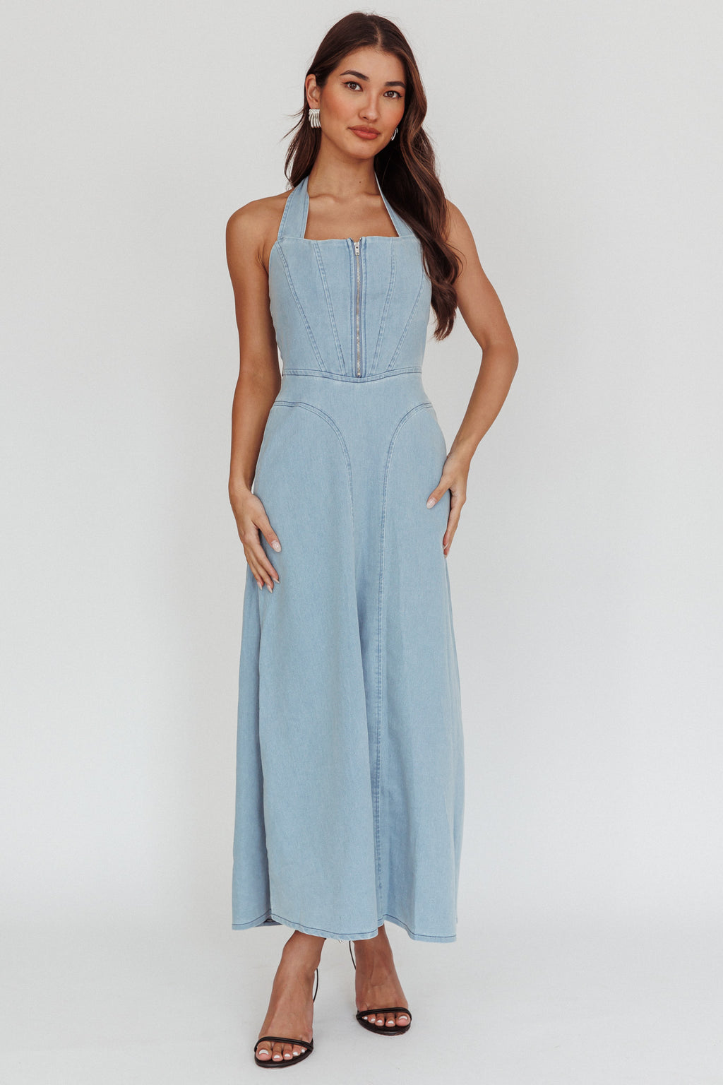 Lumi A-Line Maxi Dress Light Denim Blue by Selfie Leslie