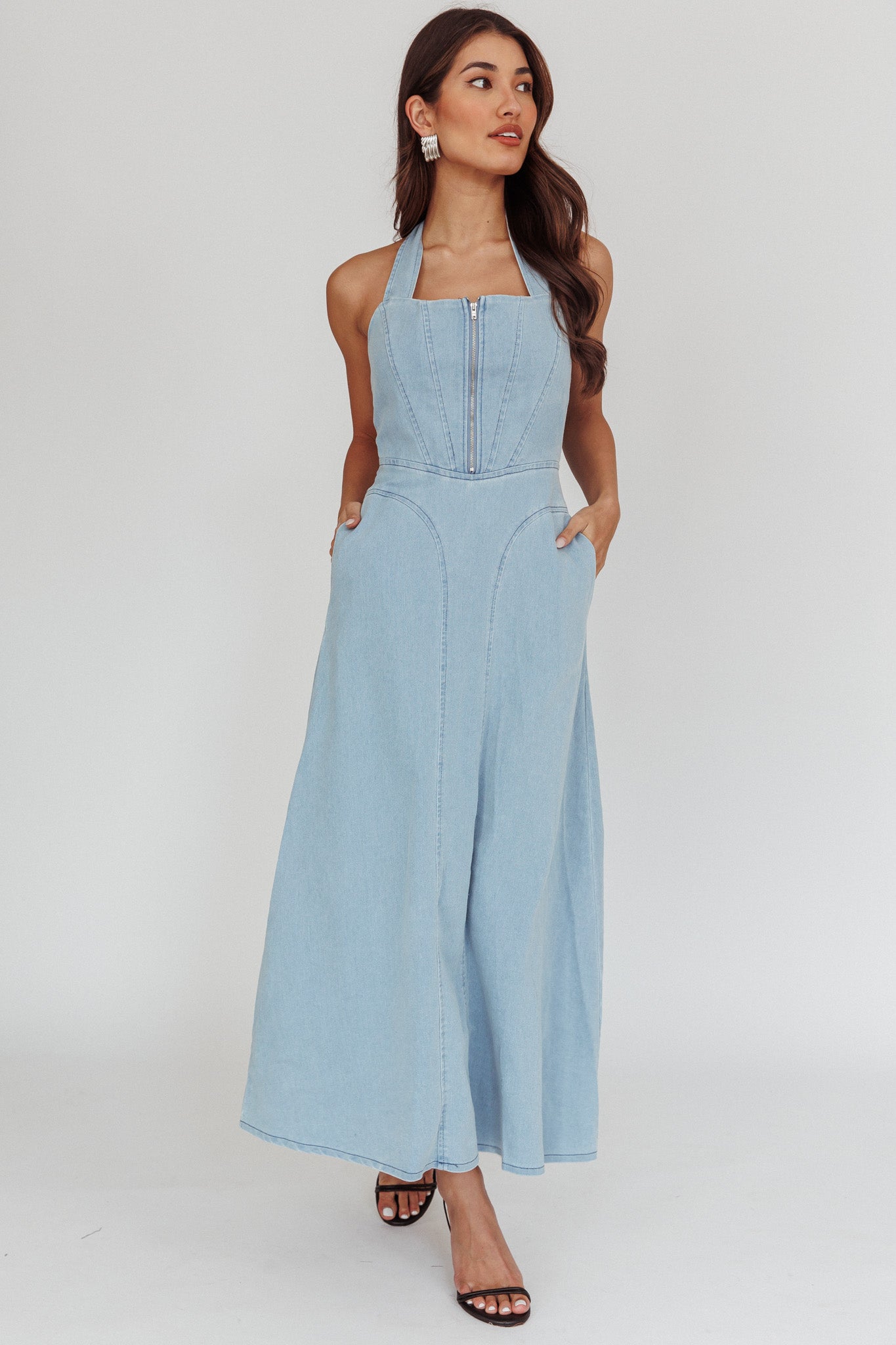 Lumi A-Line Maxi Dress Light Denim Blue | Selfie Leslie