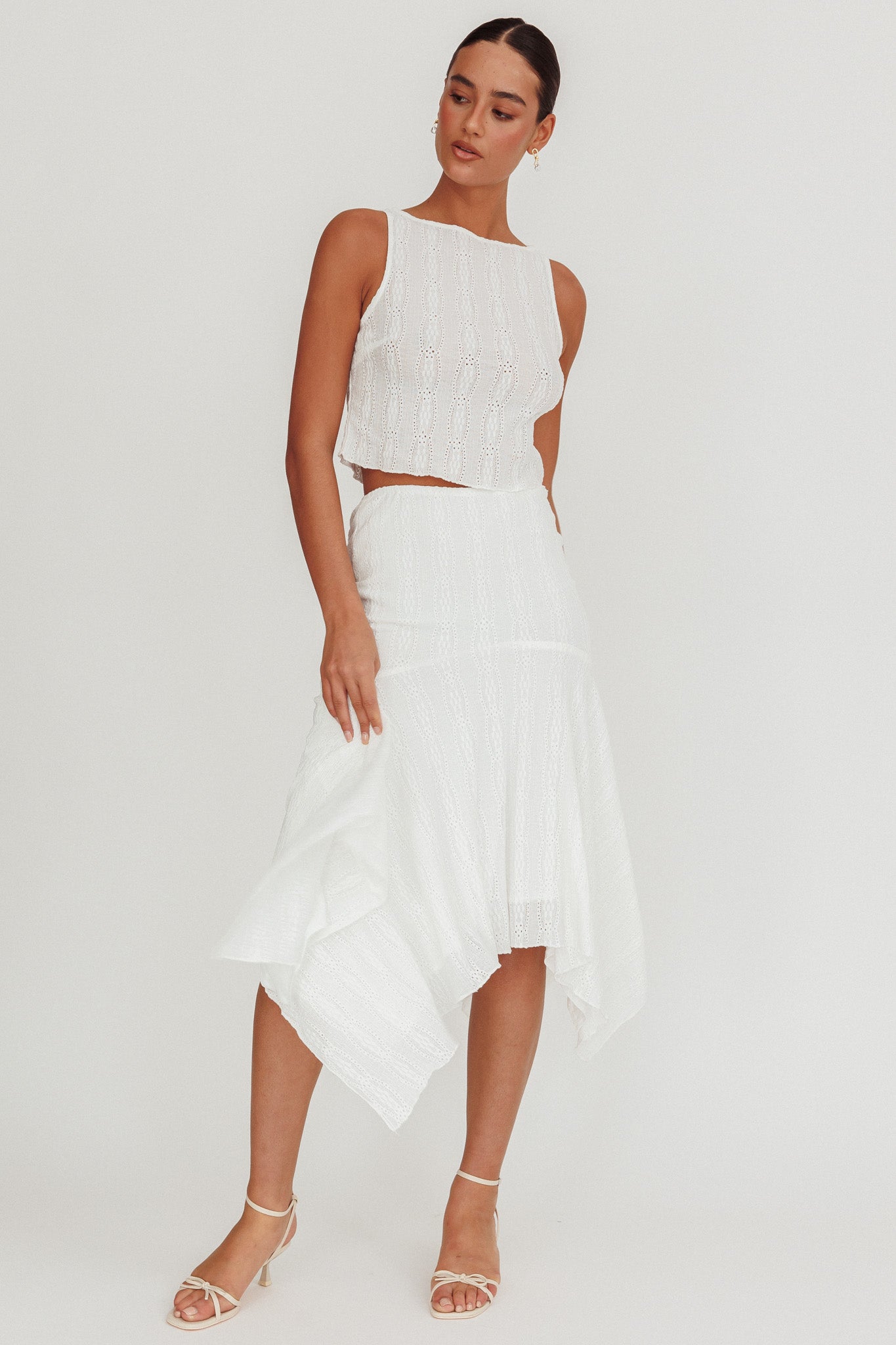 Paper Hearts Square Hem Midi Skirt White by Selfie Leslie