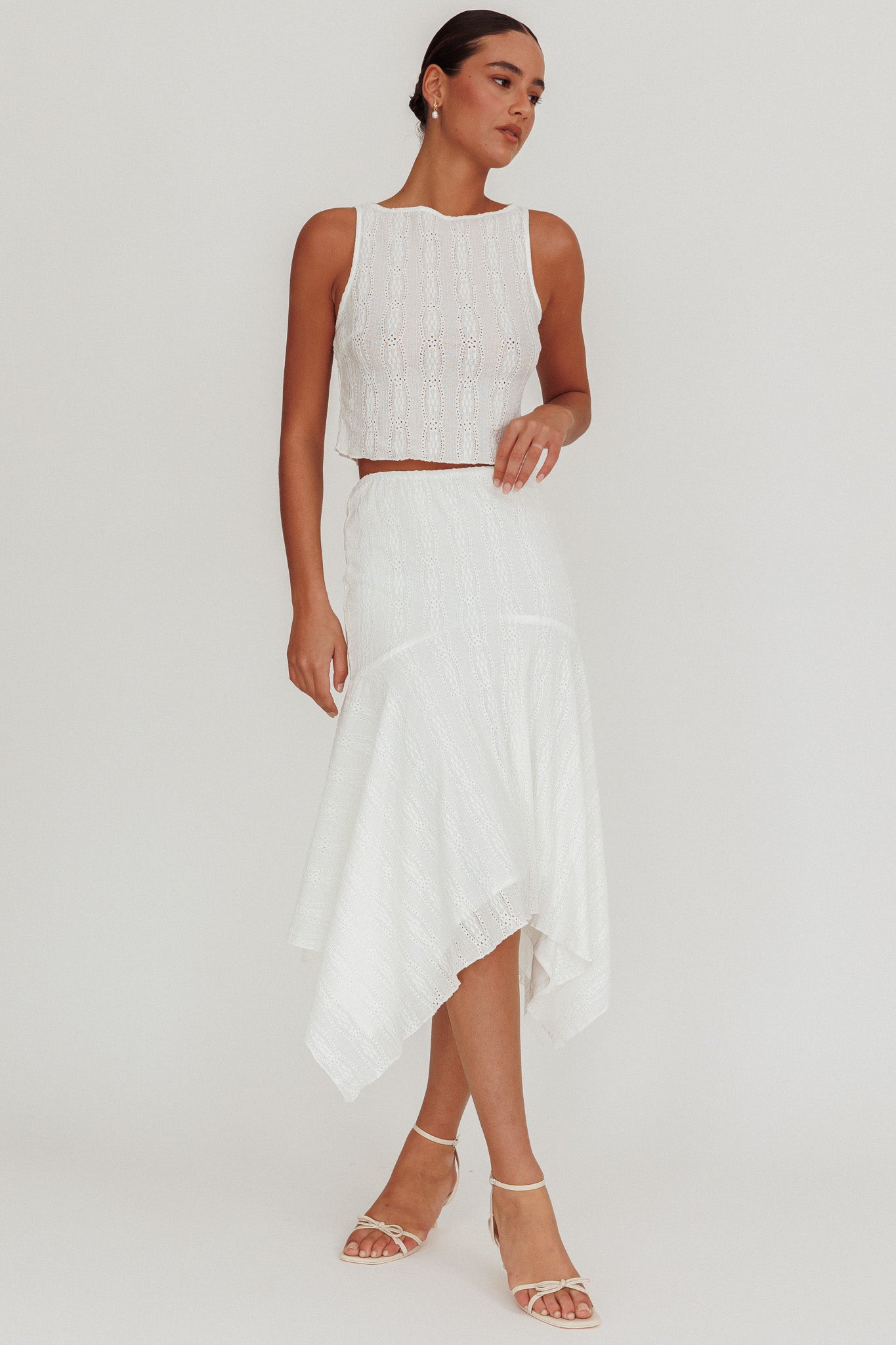 Paper Hearts Square Hem Midi Skirt White by Selfie Leslie
