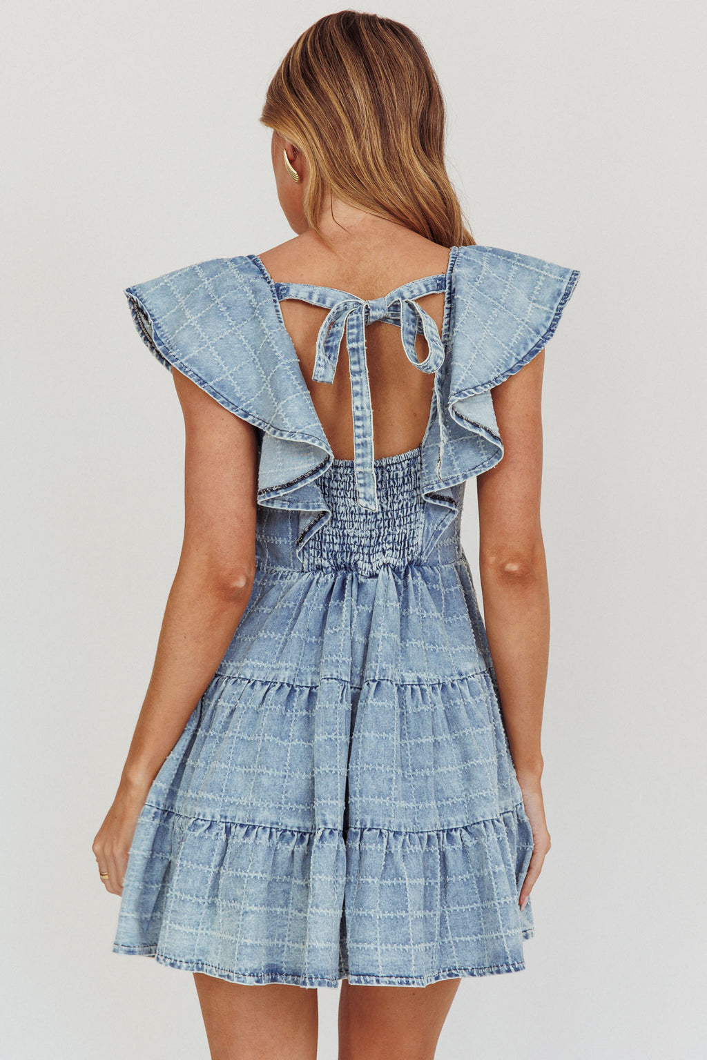 Daffodil Ruffle A-Line Mini Dress Light Blue by Selfie Leslie