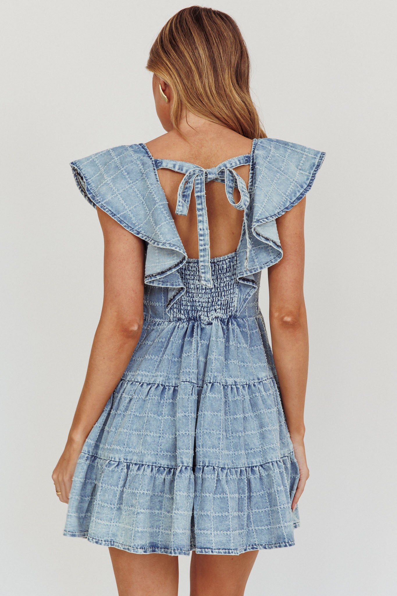 Daffodil Ruffle A-Line Mini Dress Light Blue by Selfie Leslie