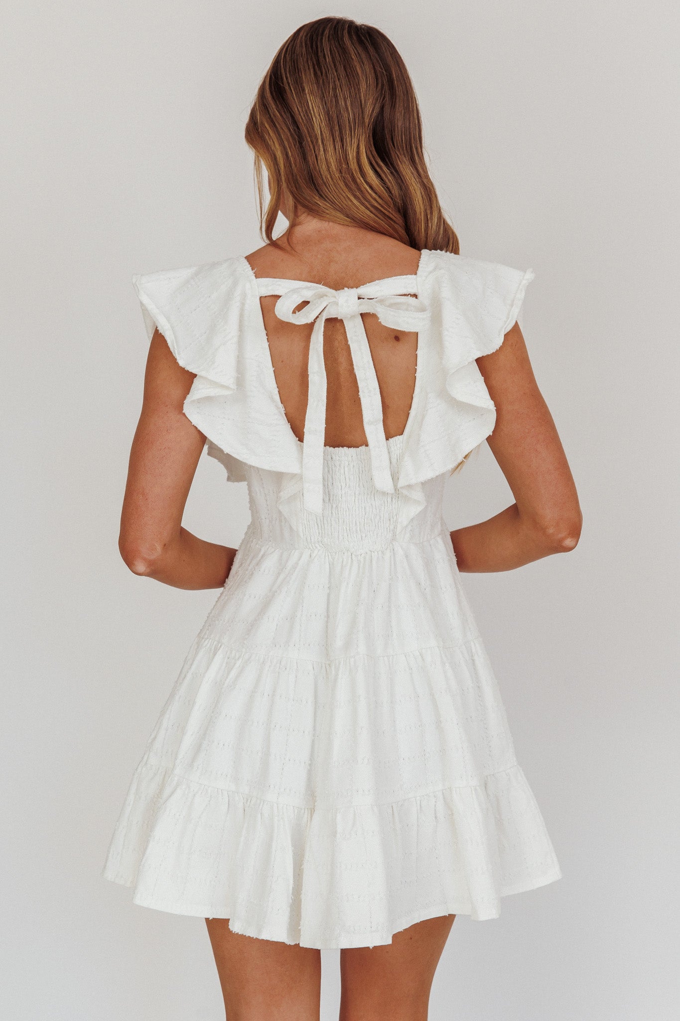 Daffodil Ruffle A-Line Mini Dress White by Selfie Leslie