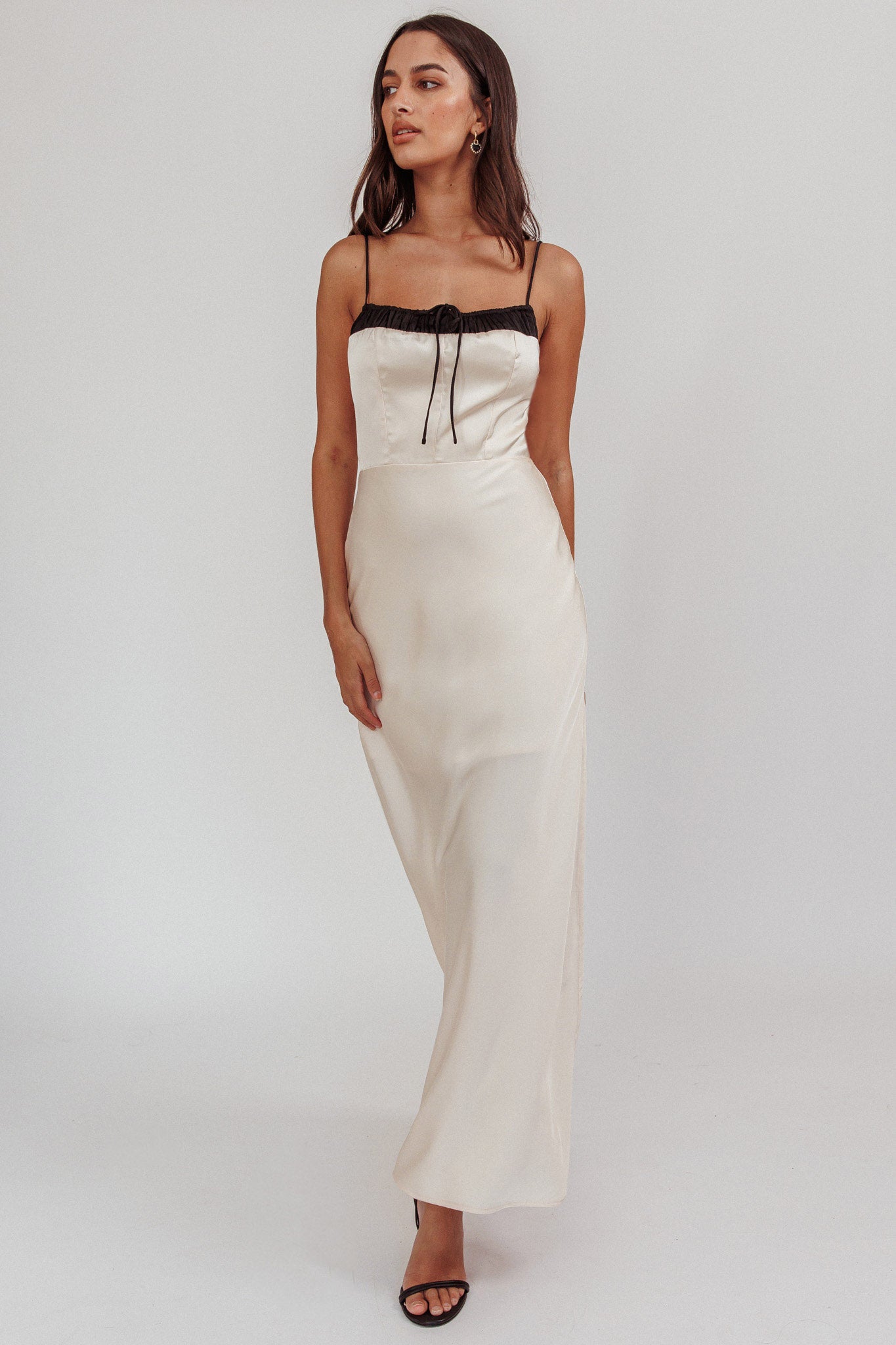 Tomorrow's Love Gathered Bow Neckline Maxi Dress Oyster by Selfie Leslie