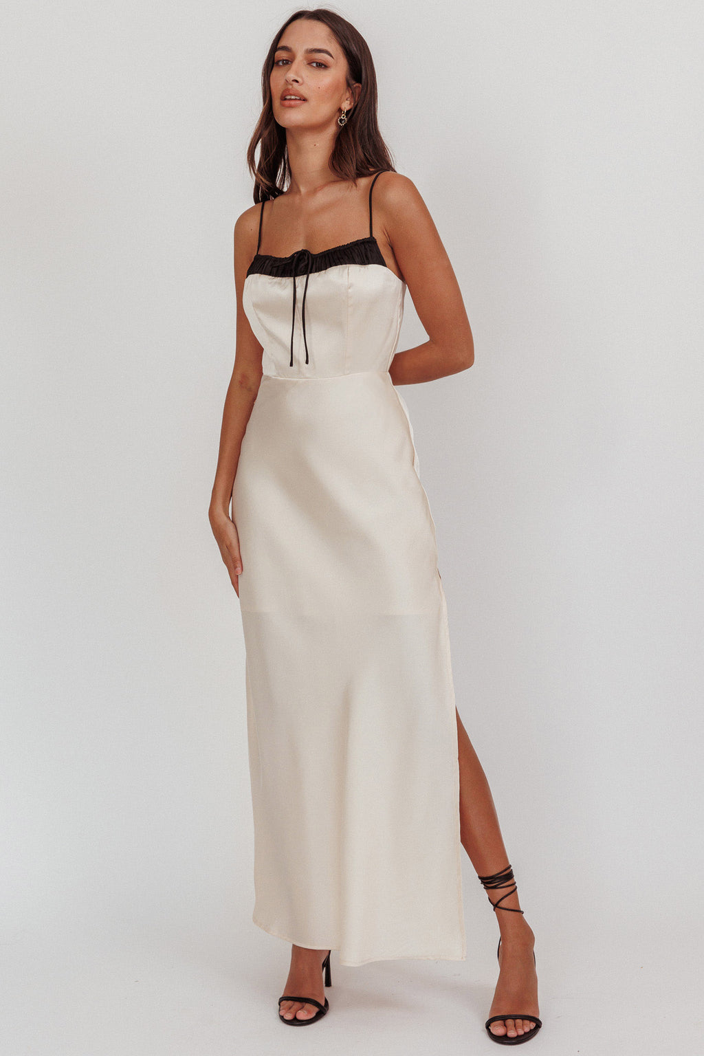 Tomorrow's Love Gathered Bow Neckline Maxi Dress Oyster by Selfie Leslie