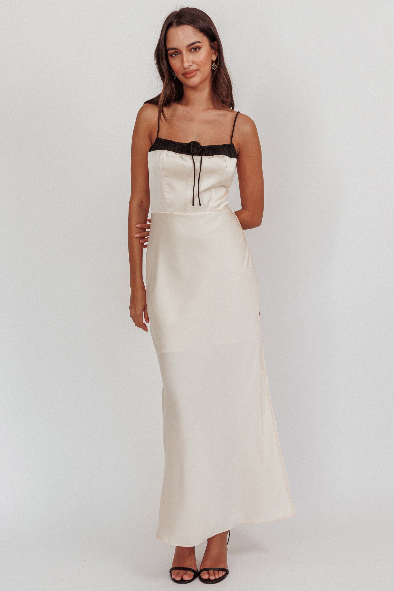 Tomorrow's Love Gathered Bow Neckline Maxi Dress Oyster by Selfie Leslie