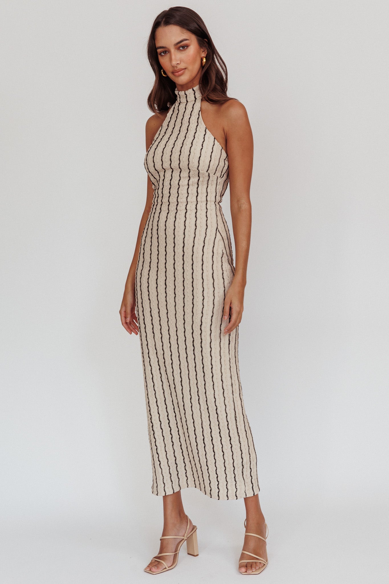 Kimchi Mockneck Halter Maxi Dress Beige Kimchi Mockneck Halter Maxi Dress Beige
