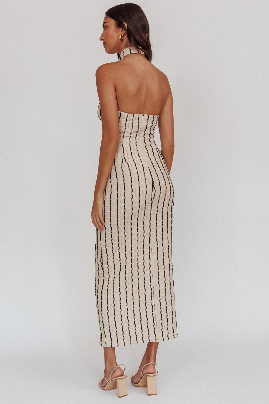 Kimchi Mockneck Halter Maxi Dress Beige by Selfie Leslie