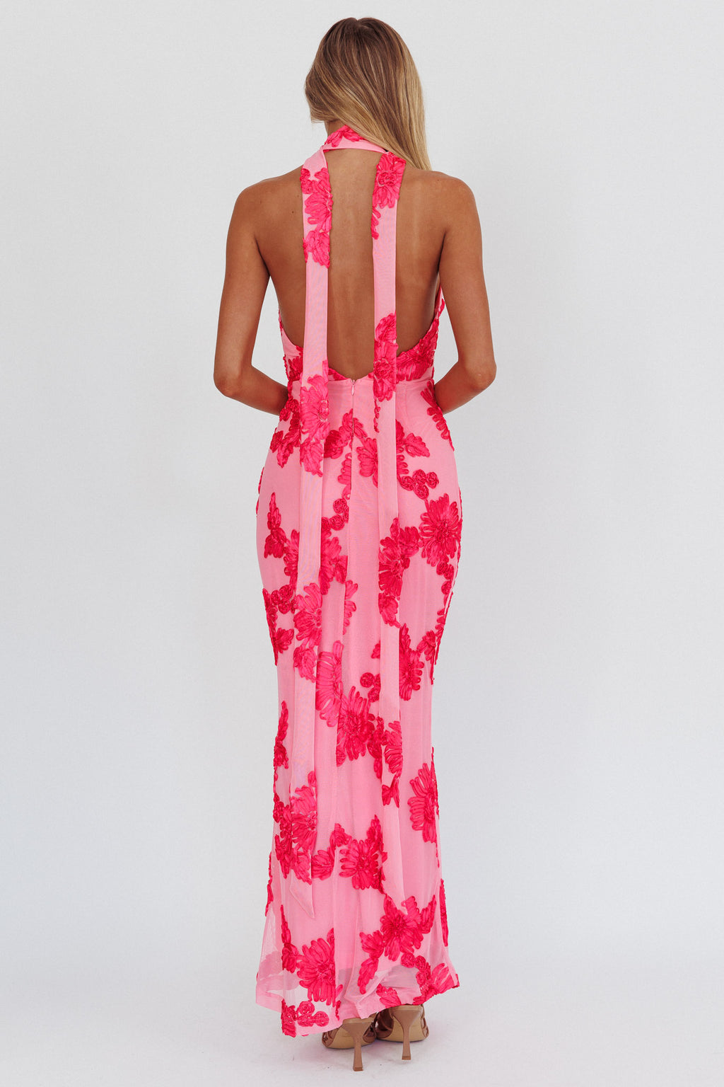 Cipriana Backless Halter Maxi Dress Embellished Pink by Selfie Leslie